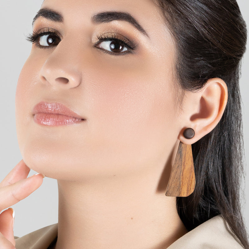 PENDIENTES WOODIE TRIO - Hechos a mano - Reversibles - Madera contrachapada de 3 capas cruzadas