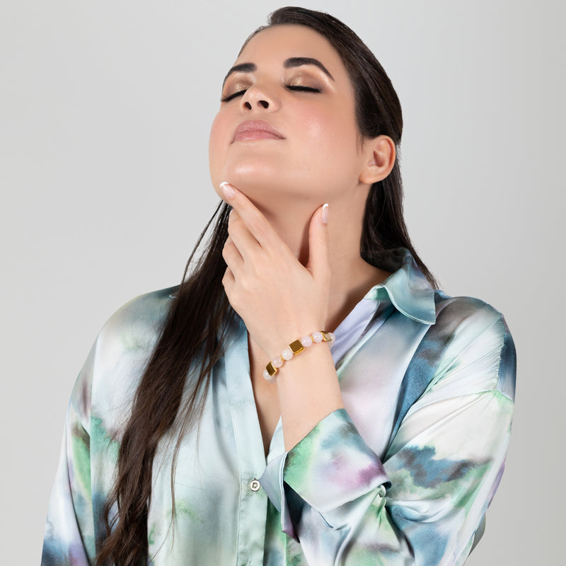 PULSERA QUIMBAYA - Hecha a mano - Bañada en oro de 24 quilates - Ágatas