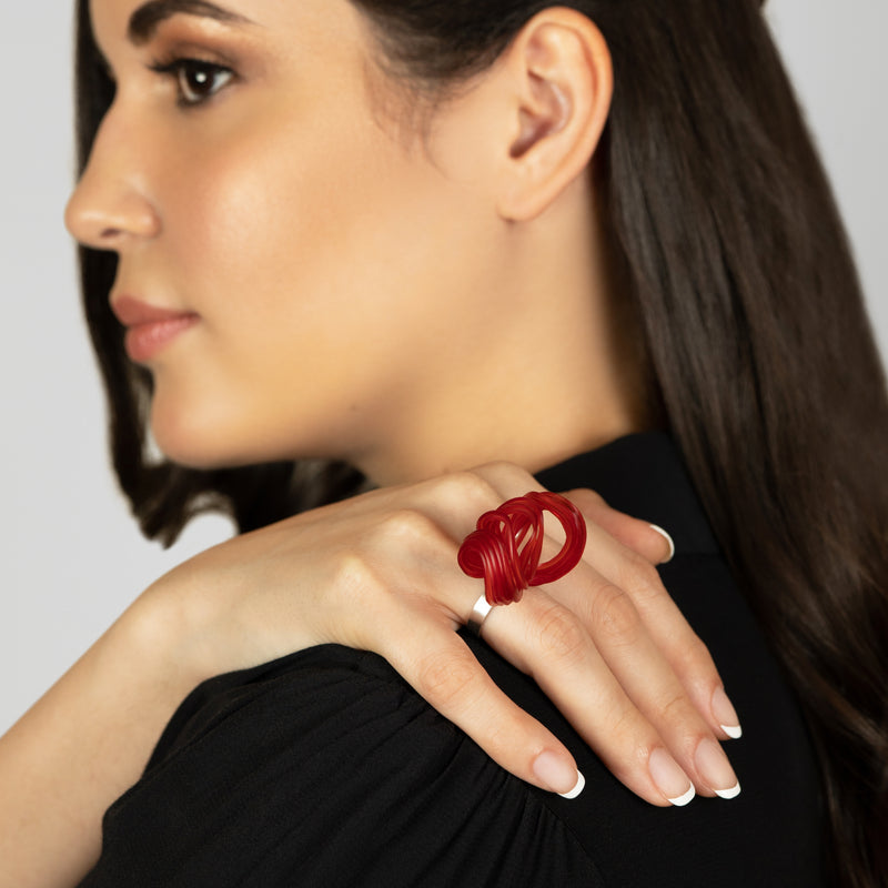 ANILLO ECOBLOOM - Hecho a mano - Ajustable - Plata de ley 925 - Plástico reciclado de los revestimientos de las tapas de botellas
