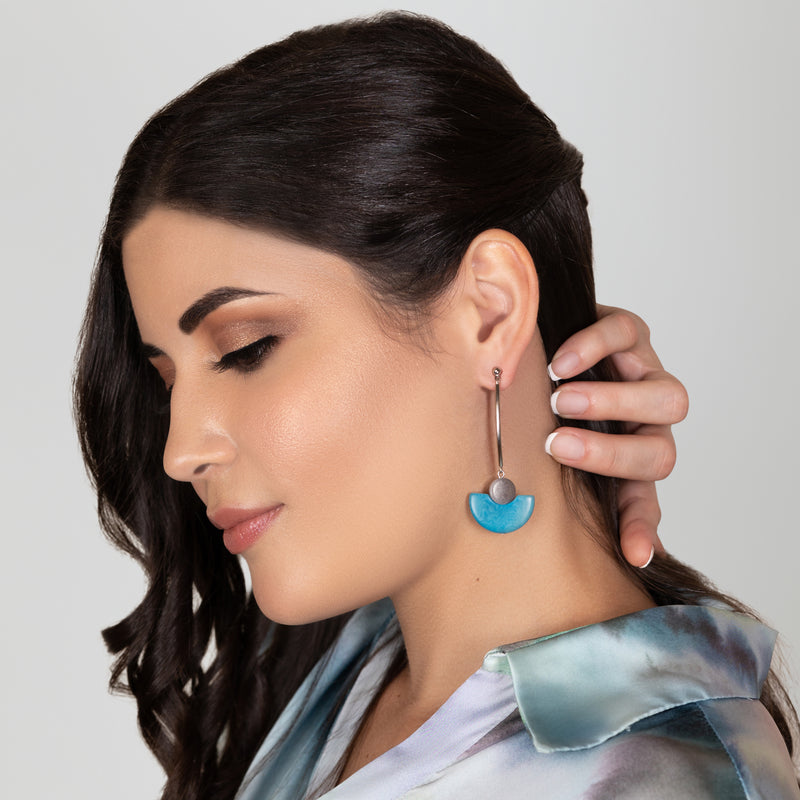 PENDIENTES LUNA - Hechos a mano - Acero inoxidable - Tagua (marfil vegetal)