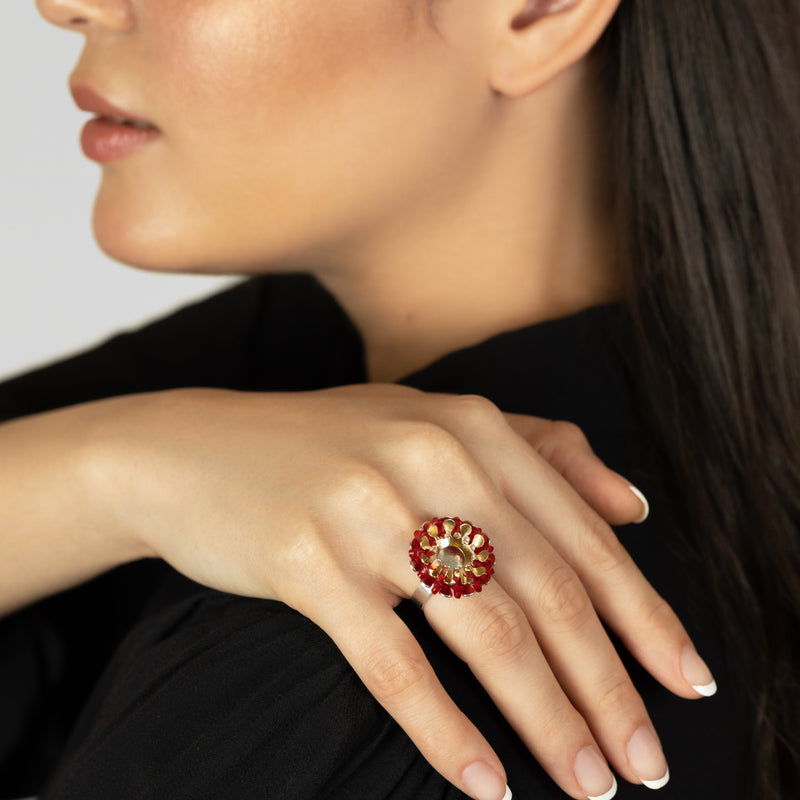 ANILLO ECOSOL - Hecho a mano - Ajustable - Plata de ley 925 y baño en oro de 24K - Plástico reciclado de los revestimientos de las tapas de botellas