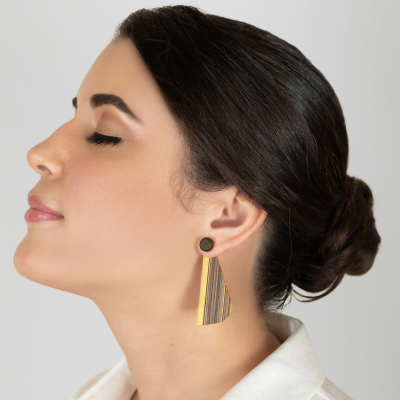 PENDIENTES WOODIE TRIO - Hechos a mano - Reversibles - Madera contrachapada de 3 capas cruzadas