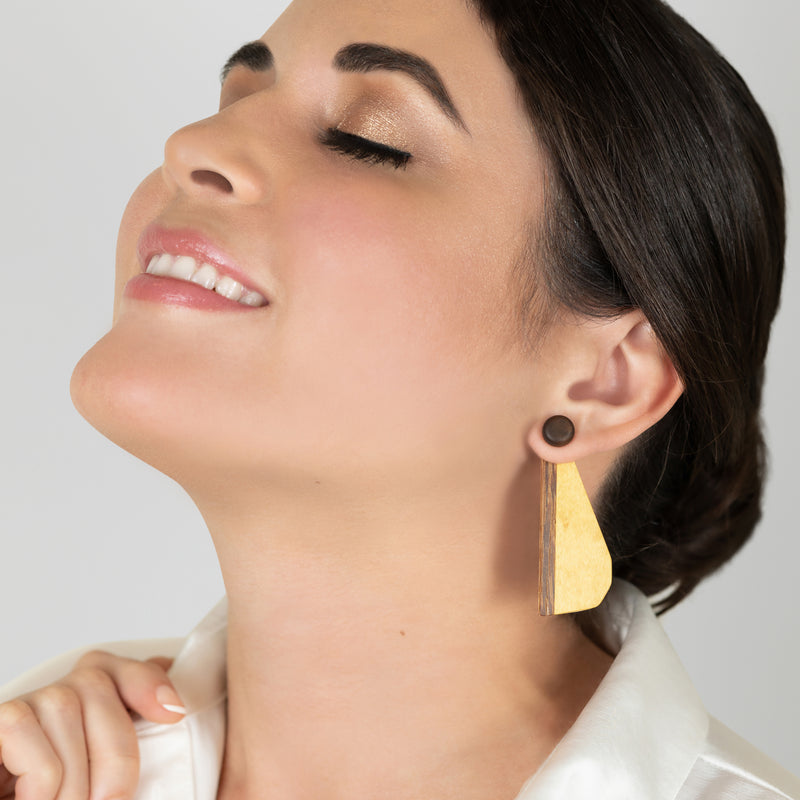 PENDIENTES WOODIE TRIO - Hechos a mano - Reversibles - Madera contrachapada de 3 capas cruzadas