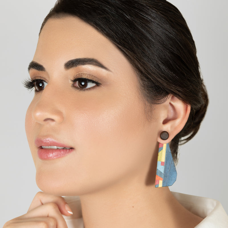 PENDIENTES WOODIE TRIO - Hechos a mano - Reversibles - Madera contrachapada de 3 capas cruzadas