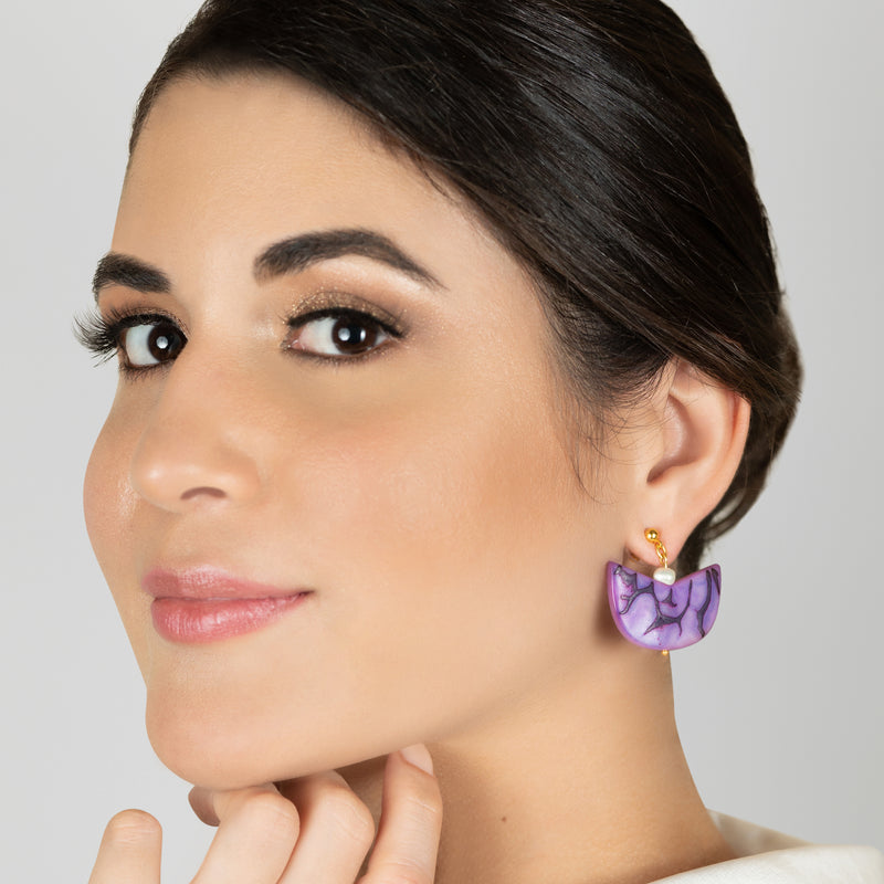 PENDIENTES PALMA - Hechos a mano - Bañados en oro de 24 quilates - Tagua (marfil vegetal), perlas cultivadas