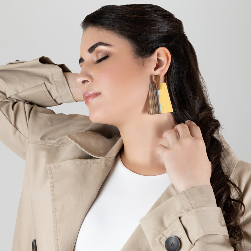 PENDIENTES WOODIE TRAPEZE - Hechos a mano - Madera contrachapada de 3 capas cruzadas