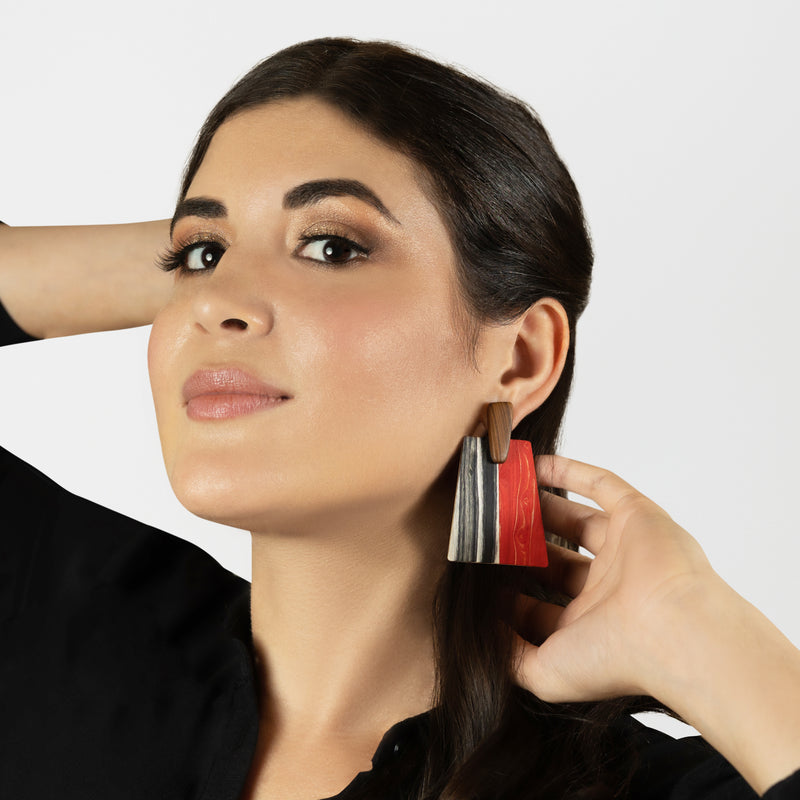 PENDIENTES WOODIE TRAPEZE - Hechos a mano - Madera contrachapada de 3 capas cruzadas