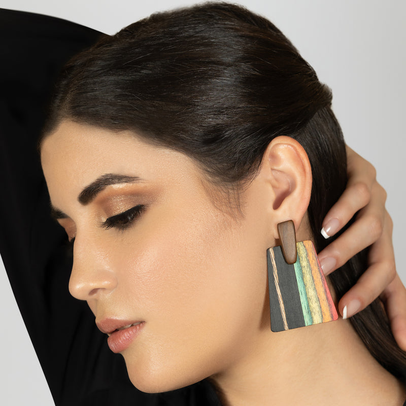 PENDIENTES WOODIE TRAPEZE - Hechos a mano - Madera contrachapada de 3 capas cruzadas