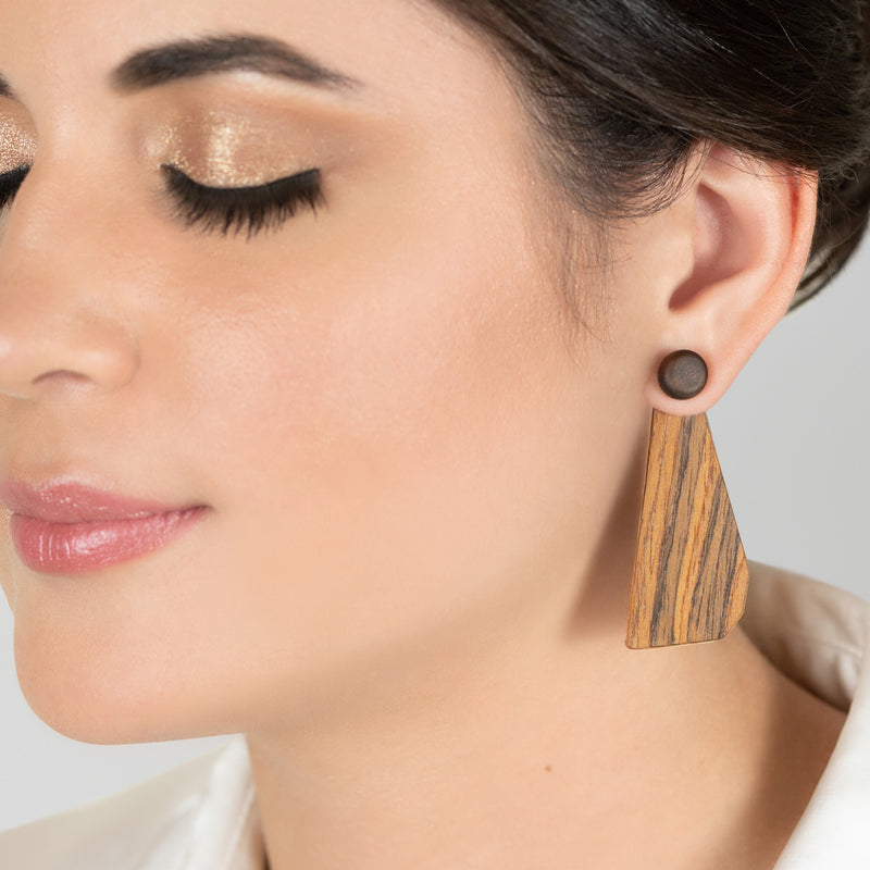 PENDIENTES WOODIE TRIO - Hechos a mano - Reversibles - Madera contrachapada de 3 capas cruzadas
