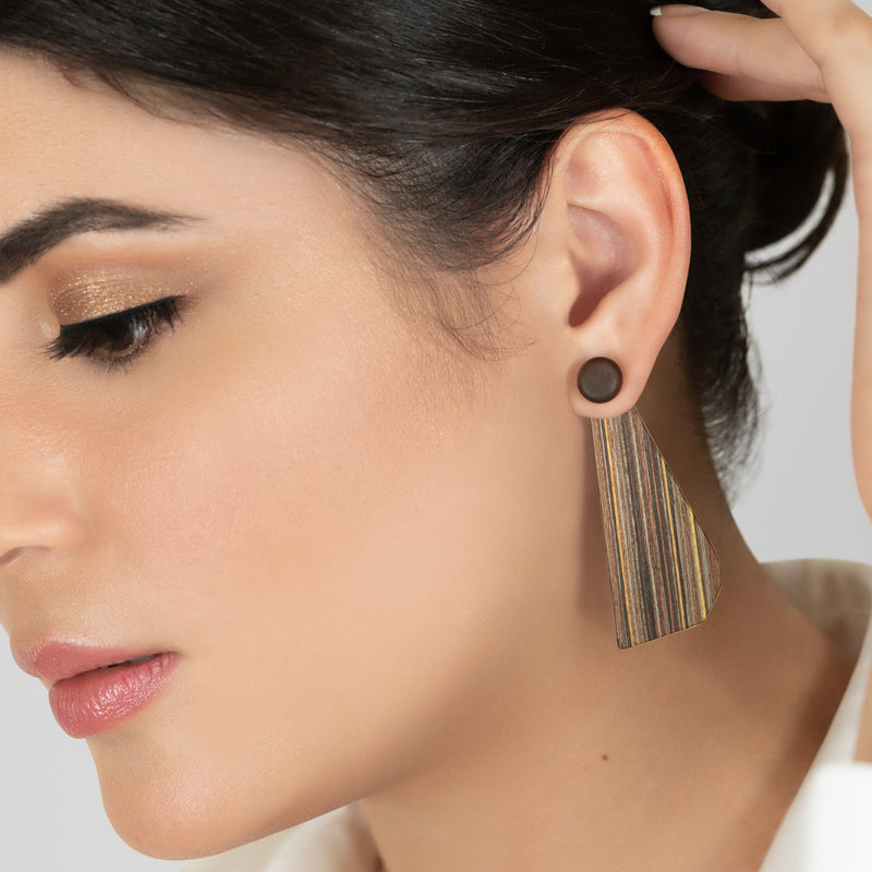 PENDIENTES WOODIE TRIO - Hechos a mano - Reversibles - Madera contrachapada de 3 capas cruzadas