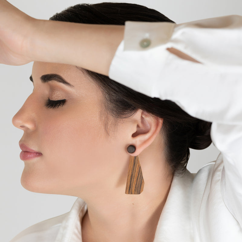 PENDIENTES WOODIE TRIO - Hechos a mano - Reversibles - Madera contrachapada de 3 capas cruzadas