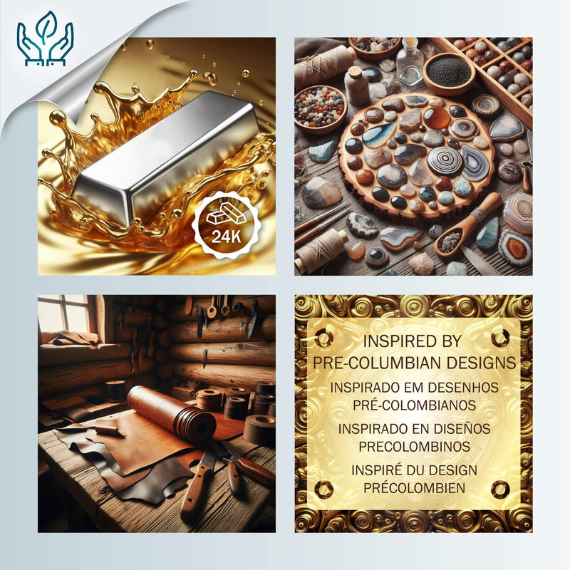 COLLAR CORDÚLA - Hecho a mano - Bañado en oro de 24 quilates - Cuero, piedras semipreciosas