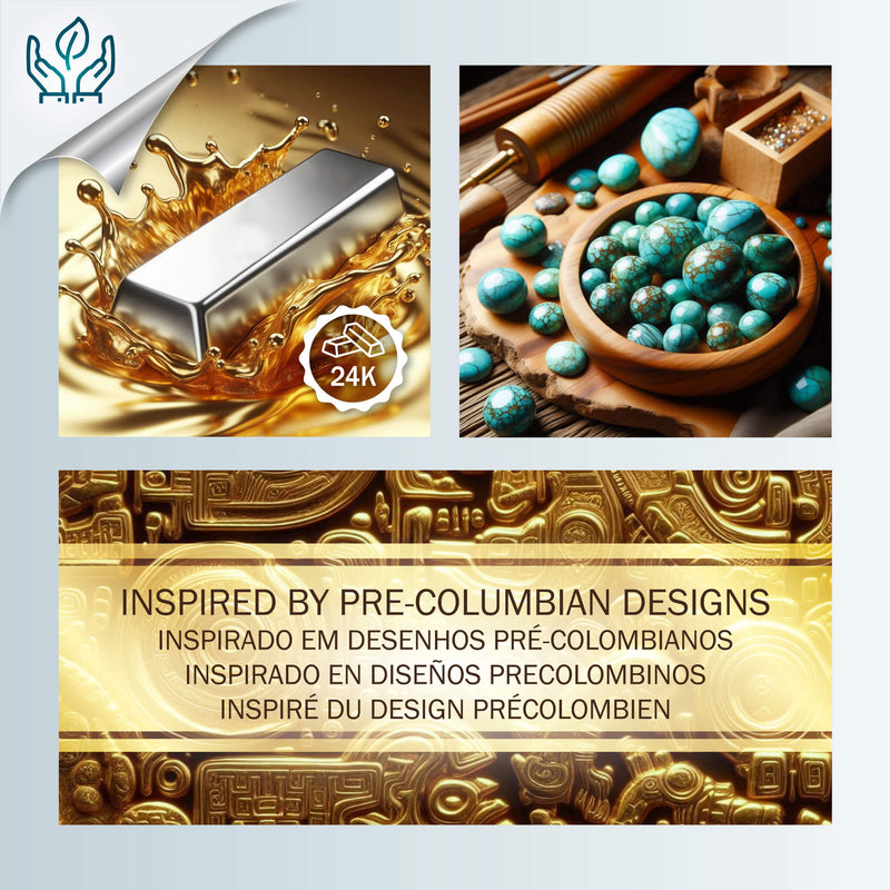 BRAZALETE ELEGANCIA - Hecho a mano - Bañado en oro de 24 quilates - Turquesas
