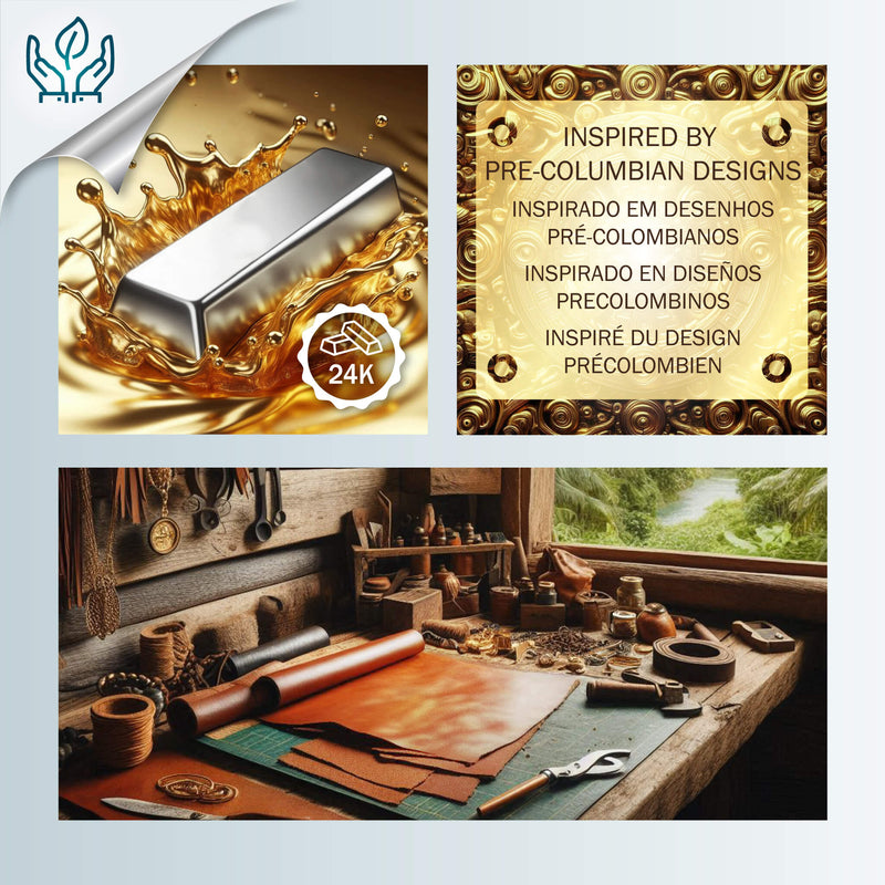 PULSERA LÚMEN - Hecha a mano - Bañada en oro de 24 quilates - Cuero
