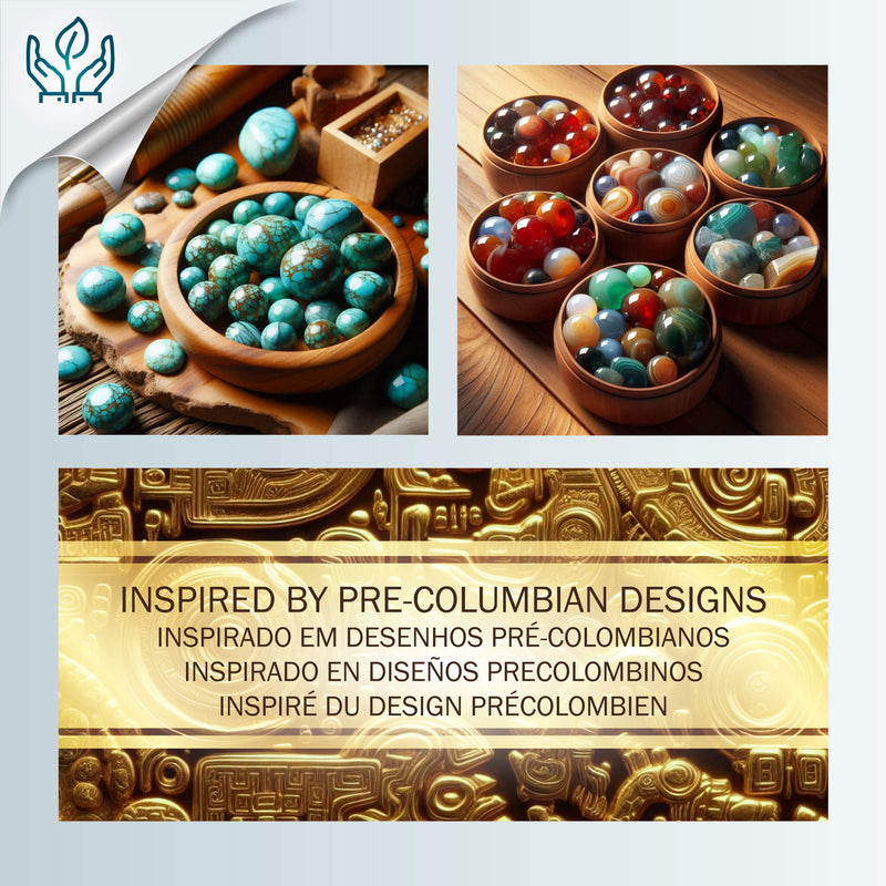 PULSERA QUIMBAYA - Hecha a mano - Bañada en oro de 24 quilates - Ágatas, turquesas