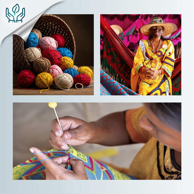 BOLSO WAYUU PALOMINO - Tamaño MINI - Tejido manualmente a ganchillo por mujeres de la comunidad indígena Wayuu en La Guajira (Colombia)