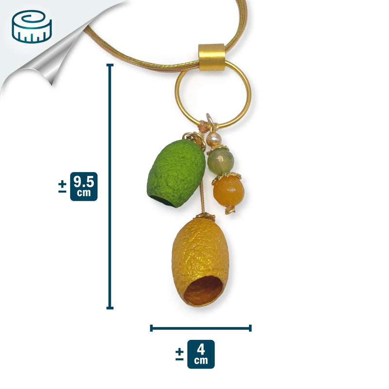 COLLAR COCOON SILKE - Hecho a mano - Bañado en oro de 24 quilates - Cordones de seda sintética, ágata, capullos de seda