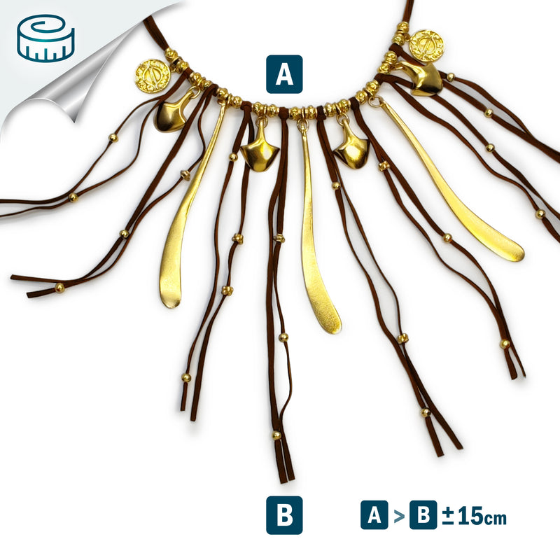 COLLAR SUÉ - Hecho a mano - Bañado en oro de 24 quilates - Cuero