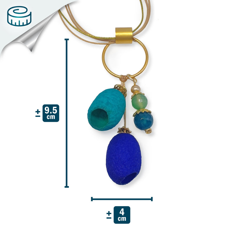 COLLAR COCOON SILKE - Hecho a mano - Bañado en oro de 24 quilates - Cordones de seda sintética, ágata, capullos de seda