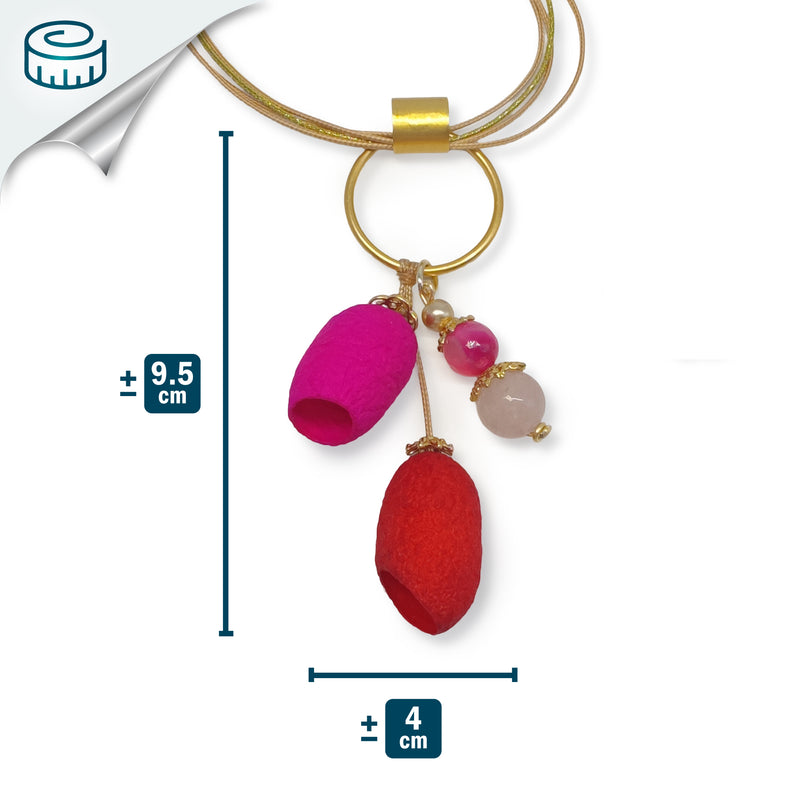 COLLAR COCOON SILKE - Hecho a mano - Bañado en oro de 24 quilates - Cordones de seda sintética, ágata, capullos de seda