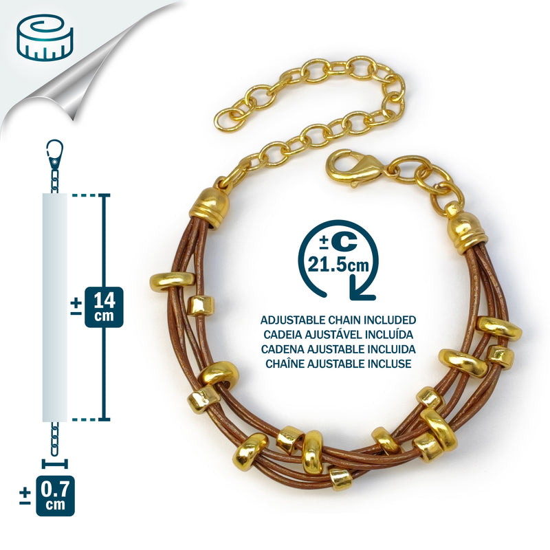 PULSERA LÚMEN - Hecha a mano - Bañada en oro de 24 quilates - Cuero