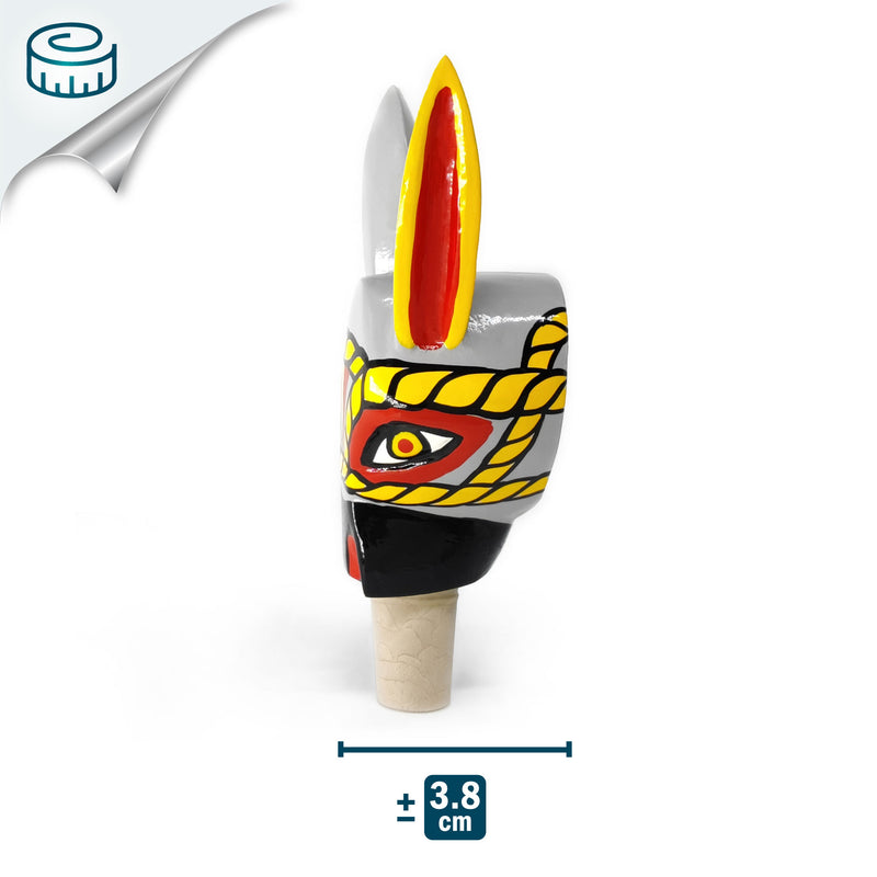 TAPÓN DECORATIVO PARA BOTELLAS - El burro del carnaval - Madera tallada y pintada a mano
