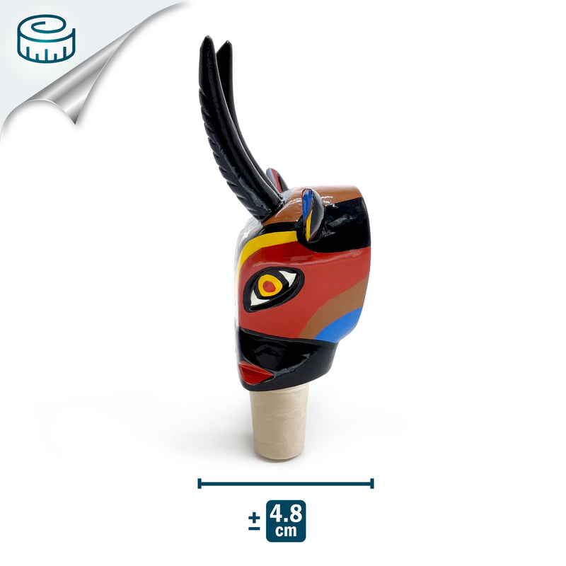 TAPÓN DECORATIVO PARA BOTELLAS - La cabra del carnaval - Madera tallada y pintada a mano