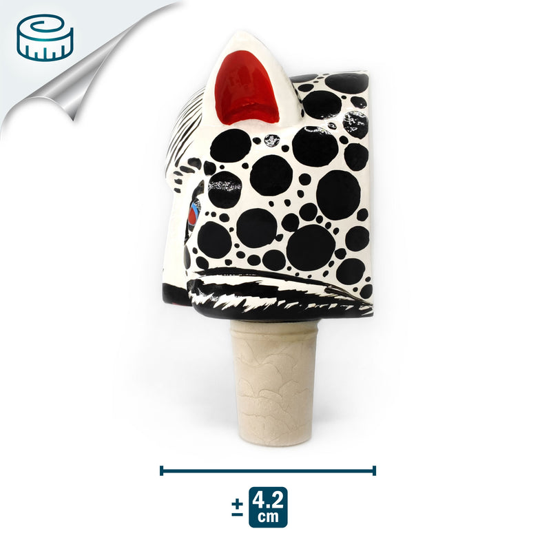 TAPÓN DECORATIVO PARA BOTELLAS - El tigre blanco del carnaval - Madera tallada y pintada a mano