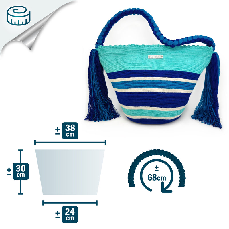 BOLSO WAYUU JOYACIA - Tamaño MEDIO - Tejido manualmente a ganchillo por mujeres de la comunidad indígena Wayuu en La Guajira (Colombia)