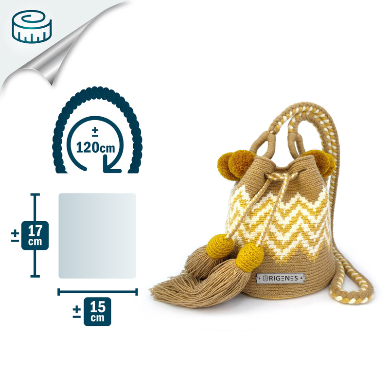 BOLSO WAYUU PALOMINO - Tamaño MINI - Tejido manualmente a ganchillo por mujeres de la comunidad indígena Wayuu en La Guajira (Colombia)