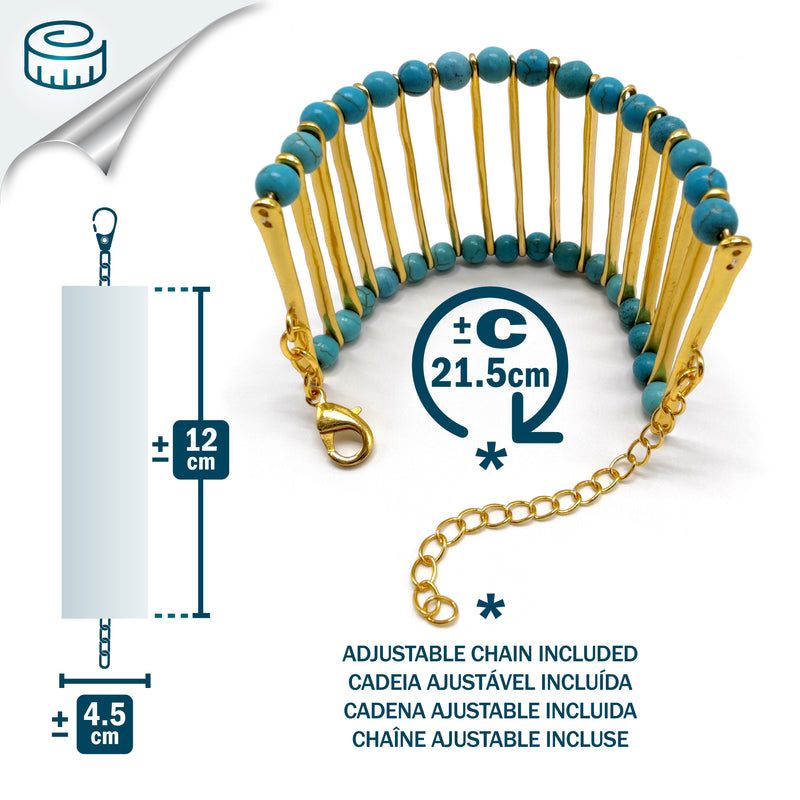 BRAZALETE ELEGANCIA - Hecho a mano - Bañado en oro de 24 quilates - Turquesas