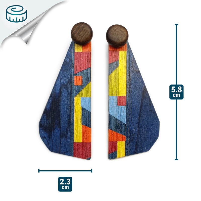 PENDIENTES WOODIE TRIO - Hechos a mano - Reversibles - Madera contrachapada de 3 capas cruzadas