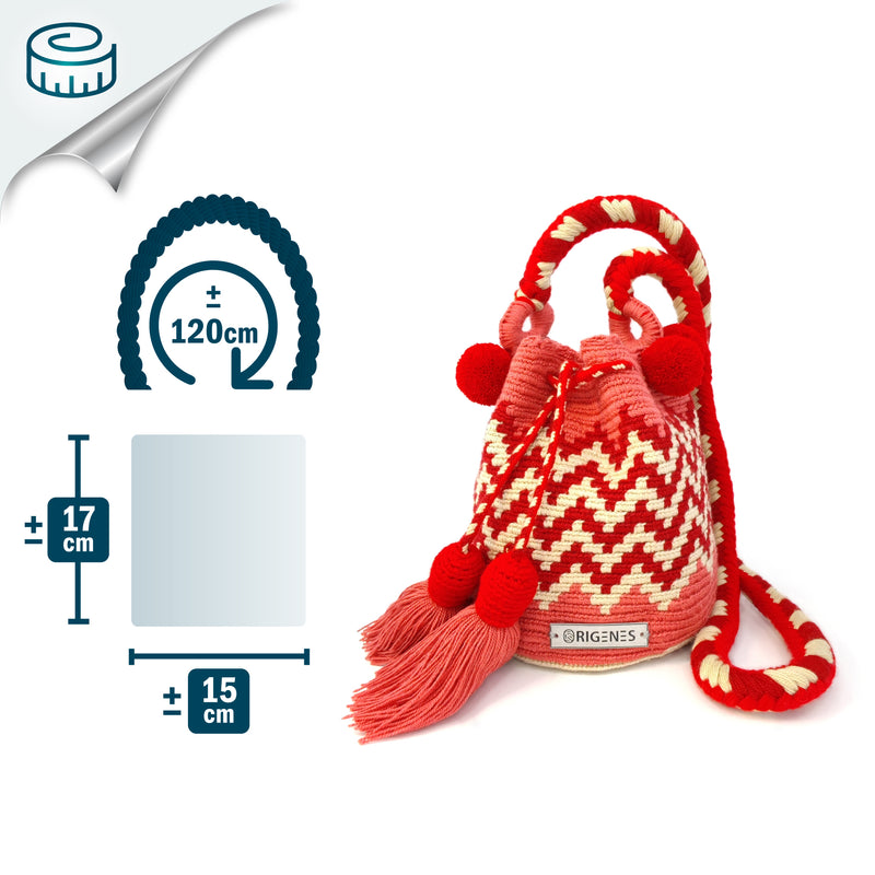 BOLSO WAYUU PALOMINO - Tamaño MINI - Tejido manualmente a ganchillo por mujeres de la comunidad indígena Wayuu en La Guajira (Colombia)