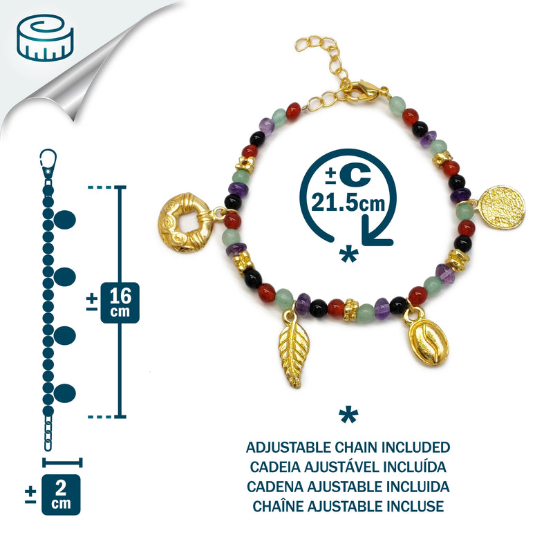 PULSERA ARCOÍRIS - Hecha a mano - Bañada en oro de 24 quilates - Ágatas, ónix, jades y amatistas