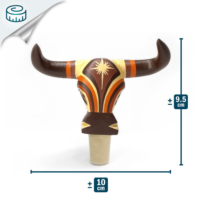 TAPÓN DECORATIVO PARA BOTELLAS - El toro del carnaval - Madera tallada y pintada a mano