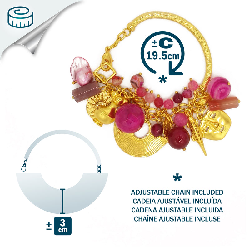 BRAZALETE ENCANTO - Hecho a mano - Bañado en oro de 24 quilates - Ágatas, nácar