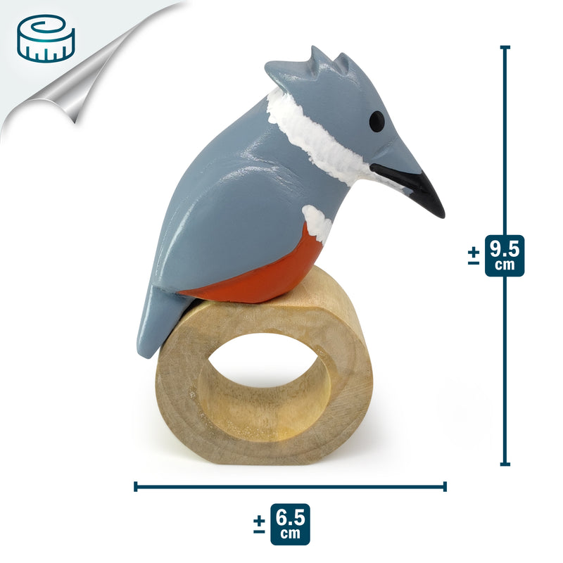 ANILLO DE SERVILLETA DECORATIVO - Martín pescador - Madera tallada y pintada a mano