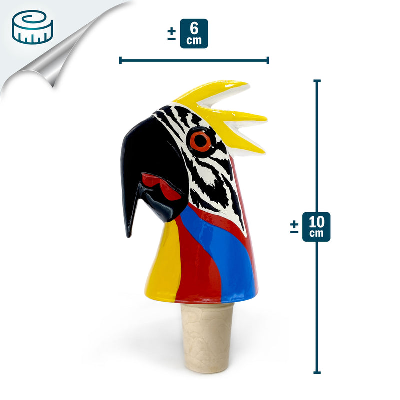 TAPÓN DECORATIVO PARA BOTELLAS - El guacamayo del carnaval - Madera tallada y pintada a mano