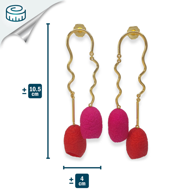 PENDIENTES COCOON TWIN - Hechos a mano - Bañados en oro de 24 quilates - Capullos de seda