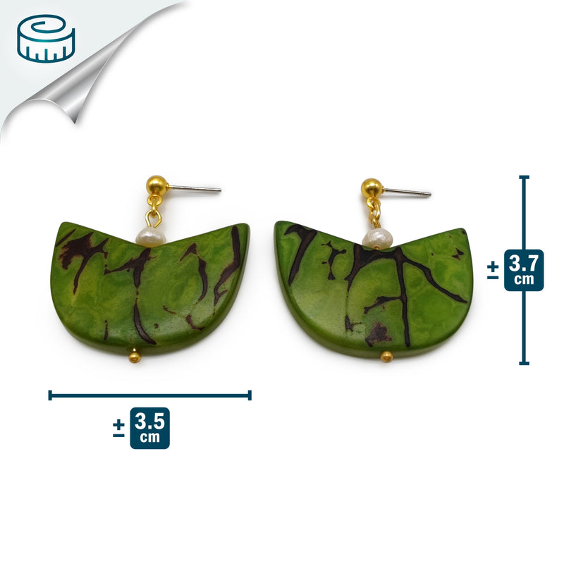 PENDIENTES PALMA - Hechos a mano - Bañados en oro de 24 quilates - Tagua (marfil vegetal), perlas cultivadas