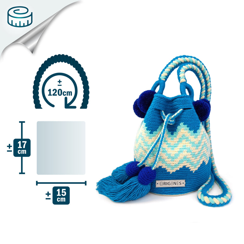 BOLSO WAYUU PALOMINO - Tamaño MINI - Tejido manualmente a ganchillo por mujeres de la comunidad indígena Wayuu en La Guajira (Colombia)