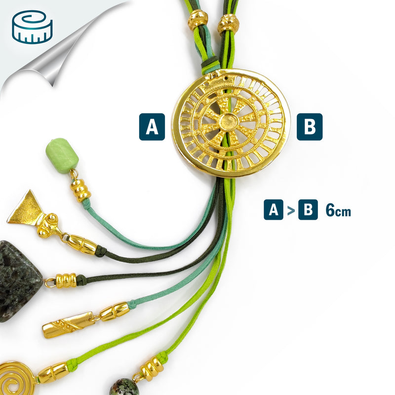 COLLAR CORDÚLA - Hecho a mano - Bañado en oro de 24 quilates - Cuero, piedras semipreciosas