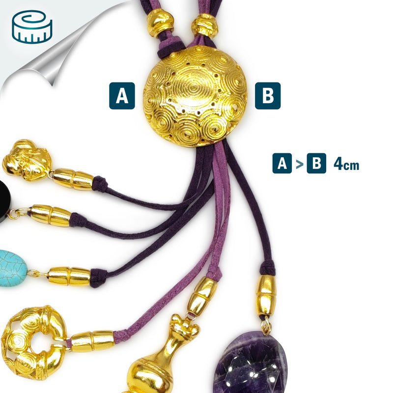 COLLAR CORDÚLA - Hecho a mano - Bañado en oro de 24 quilates - Cuero, piedras semipreciosas