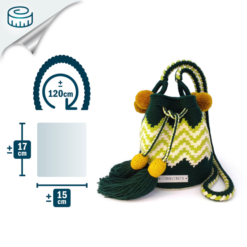 BOLSO WAYUU PALOMINO - Tamaño MINI - Tejido manualmente a ganchillo por mujeres de la comunidad indígena Wayuu en La Guajira (Colombia)