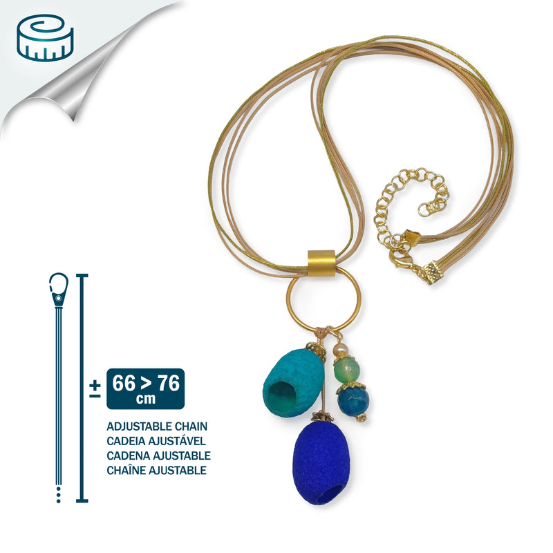 COLLAR COCOON SILKE - Hecho a mano - Bañado en oro de 24 quilates - Cordones de seda sintética, ágata, capullos de seda