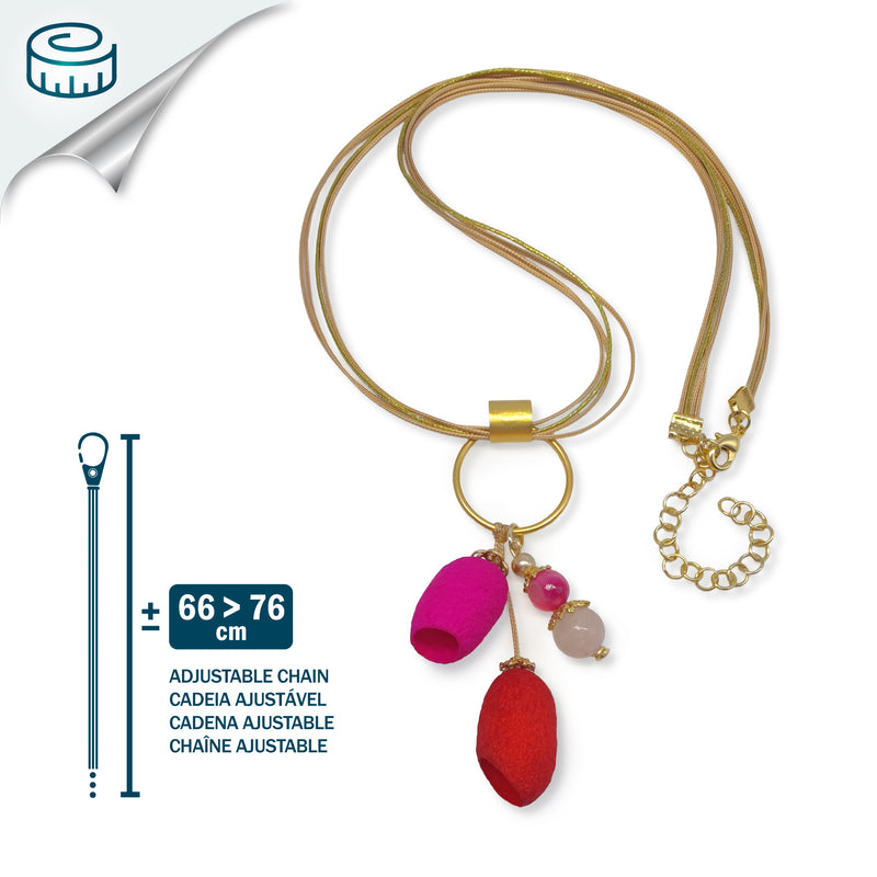 COLLAR COCOON SILKE - Hecho a mano - Bañado en oro de 24 quilates - Cordones de seda sintética, ágata, capullos de seda
