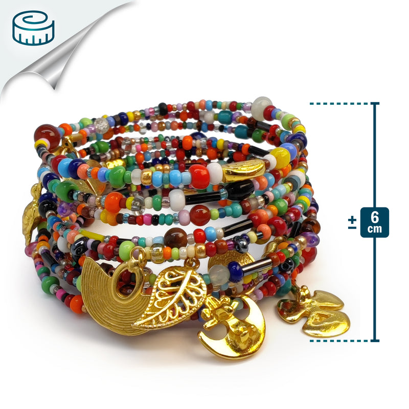 BRAZALETE ESPIRAL - Hecho a mano - Bañado en oro de 24 quilates - Cuentas, piedras semipreciosas