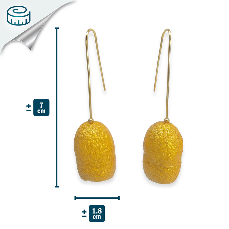 PENDIENTES COCOON CLASSIC - Hechos a mano - Bañados en oro de 24 quilates - Capullos de seda