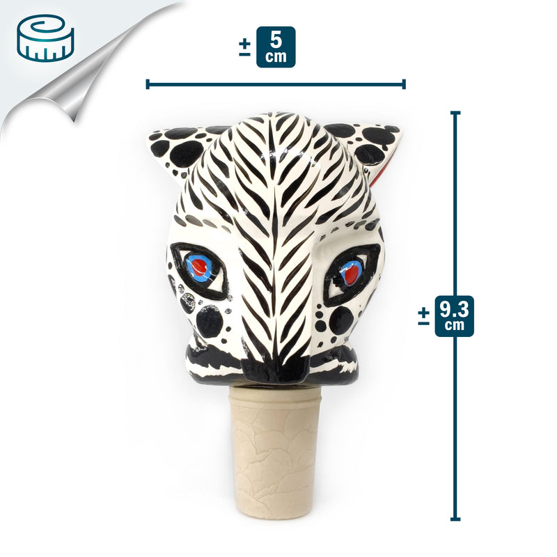 TAPÓN DECORATIVO PARA BOTELLAS - El tigre blanco del carnaval - Madera tallada y pintada a mano