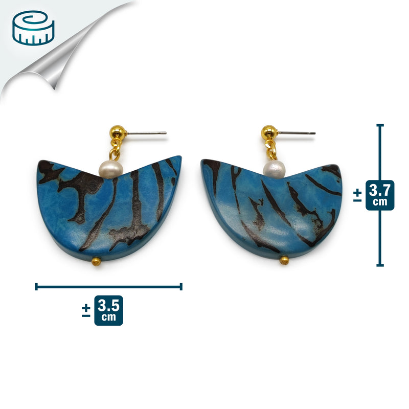 PENDIENTES PALMA - Hechos a mano - Bañados en oro de 24 quilates - Tagua (marfil vegetal), perlas cultivadas